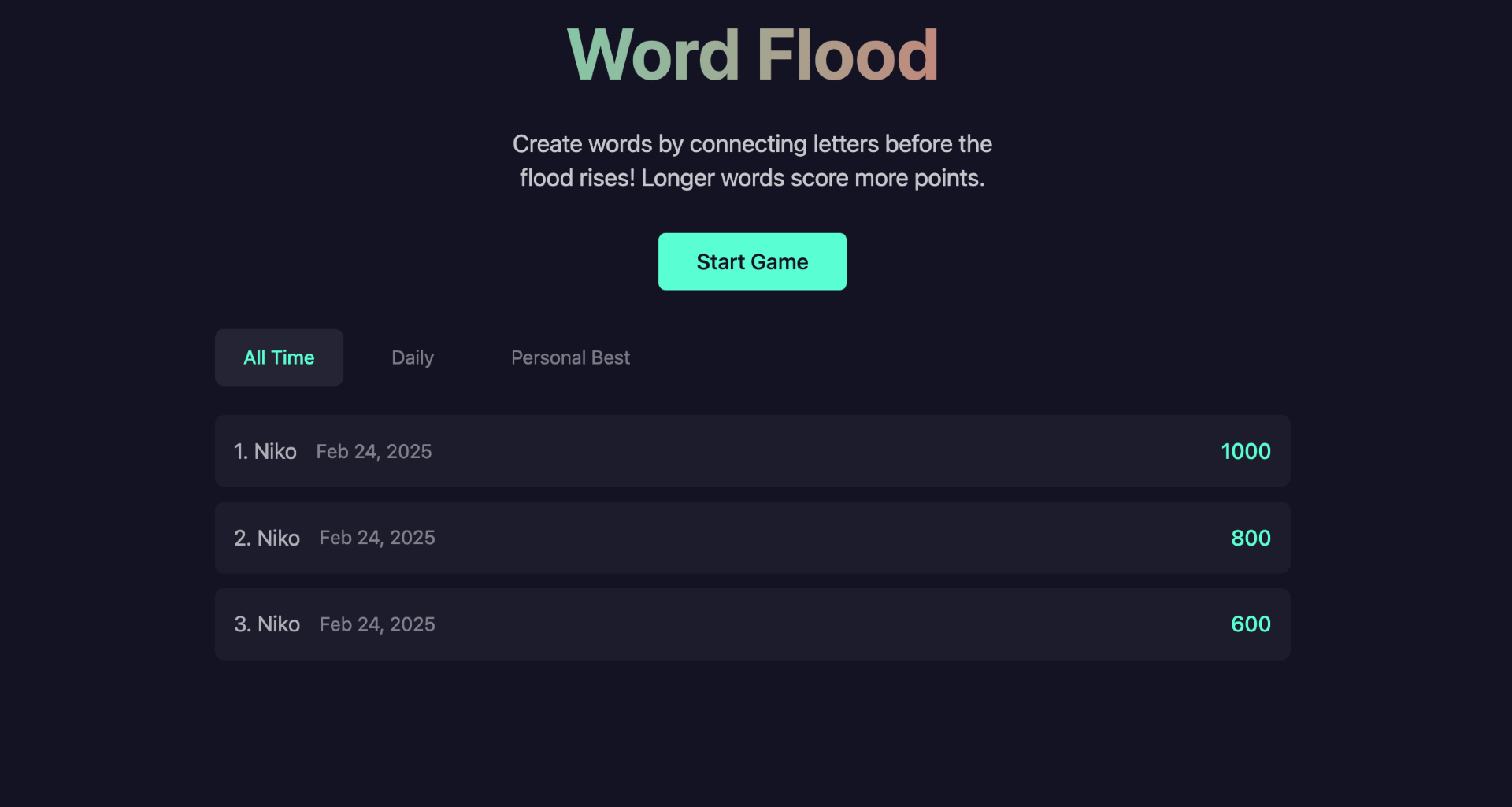 Word Flood Game
